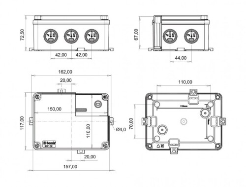 Bemis BB2-1331-0026 Opak Vidalı Kapak IP67 Plastik Buat Kutusu 110x150x70 - 2