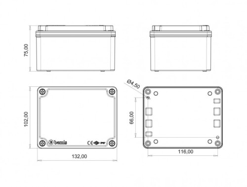 Bemis BB3-2123-1107 Alüminyum Kapak IP67 Alüminyum Buat (100x130x75) - 2