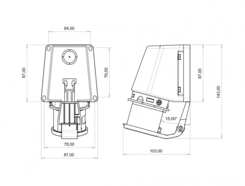 Bemis BC1-1303-2235 CEE Norm IP44 110V-150V 90° Eğik Duvar Fiş (Yaylı Kapaklı) - 2