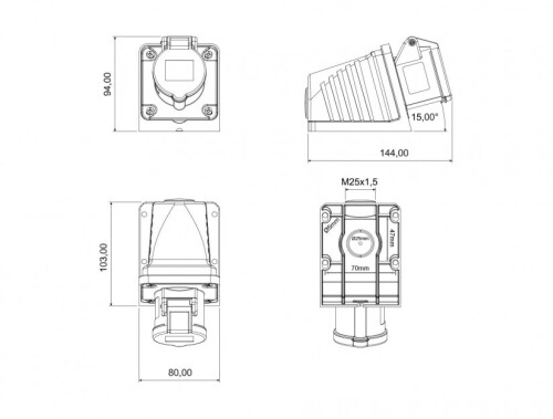 Bemis BC1-1303-2535 CEE Norm IP44 110V-150V 90° Eğik Duvar Priz - 2