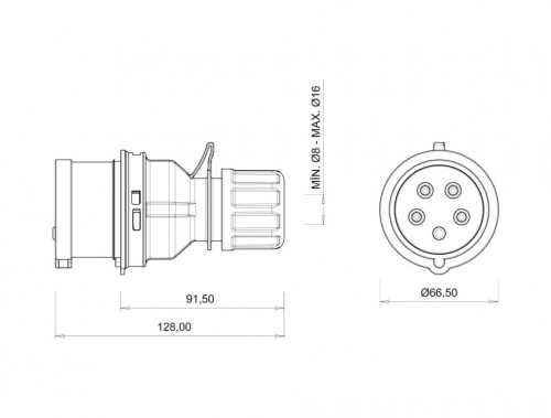 Bemis BC1-1505-2011 CEE Norm IP44 5/16A Düz Fiş - 2