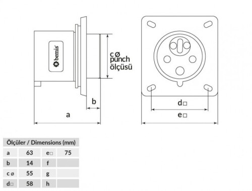 Bemis BC1-1505-2070 CEE Norm IP44 5/16A Enversör Makine Fişi - 2