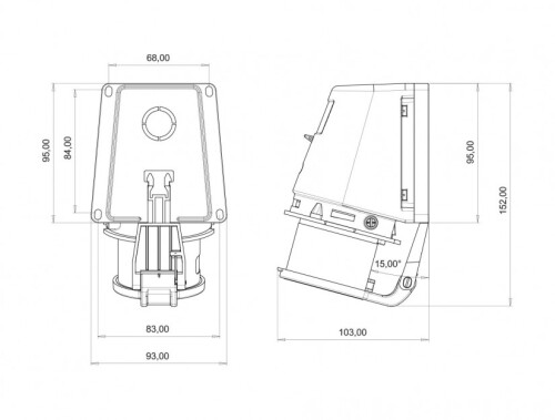 Bemis BC1-1505-2235 CEE Norm IP44 5/16A 90° Eğik Duvar Fiş (Yaylı Kapaklı) - 2