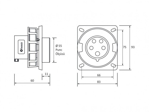 Bemis BC1-1505-7114 CEE Norm IP67 5/16A Makine Fişi - 2