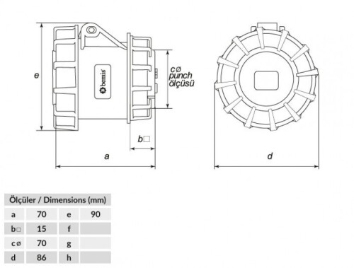 Bemis BC1-1505-7440 CEE Norm IP67 5/16A Somunlu Priz - 2