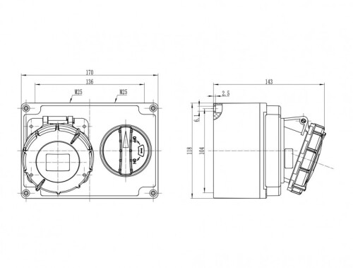 Bemis BC1-1505-7560 CEE Norm IP67 5/16A İnterlock Düz Duvar Priz - 2