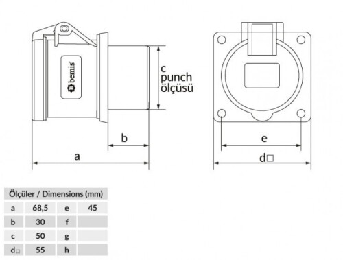 Bemis BC1-3102-2414 CEE Norm IP44 32A Makine Priz (Tek Parça) - 2