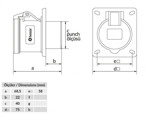 Bemis BC1-3103-2413 CEE Norm IP44 32A Makine Priz - 2