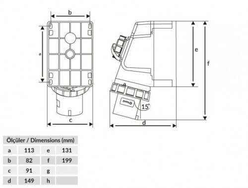 Bemis BC1-3303-7238 CEE Norm IP67 3/32A 90° Eğik Makine Prizli Duvar Fişi - 2