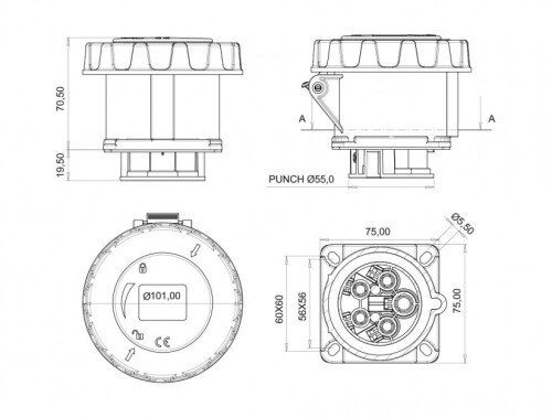 Bemis BC1-3303-7413 CEE Norm IP67 3/32A Makine Priz - 2