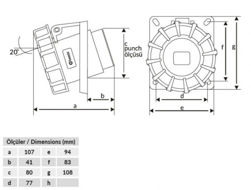 Bemis BC1-3403-7420 CEE Norm IP67 32A 45° Eğik Makine Priz - 2