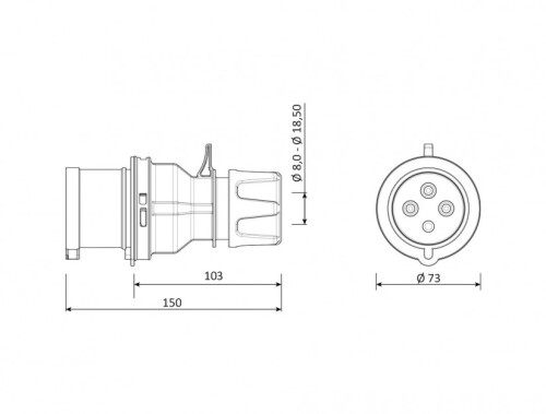 Bemis BC1-3504-2011 CEE Norm IP44 32A Düz Fiş - 2