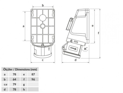 Bemis BC1-3504-2537 CEE Norm IP44 32A 90° Eğik Pano Prizli Duvar Priz - 2