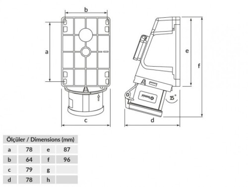 Bemis BC1-3505-2537 CEE Norm IP44 32A 90° Eğik Pano Prizli Duvar Priz - 2