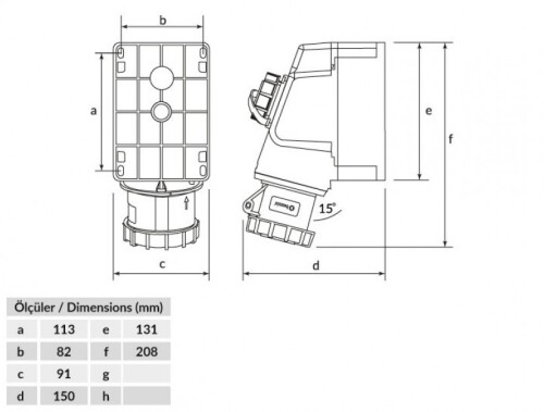 Bemis BC1-3505-7537 CEE Norm IP67 32A 90° Eğik 1/16A. Mak. Prizli Duvar Prizi - 2