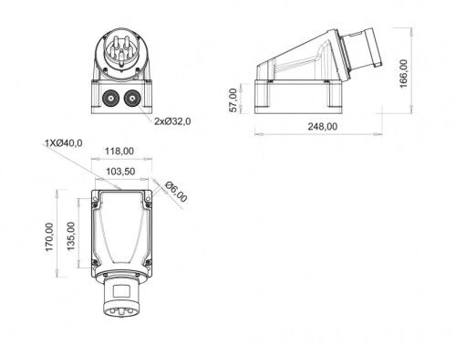 Bemis BC1-4303-2236 CEE Norm IP44 63A 90° Eğik Duvar Fiş - 2