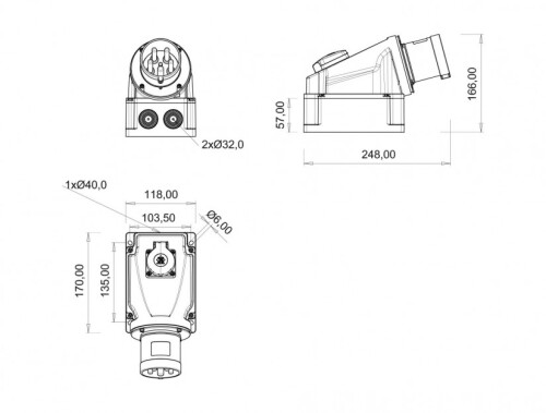 Bemis BC1-4303-2238 CEE Norm IP44 63A 90° Eğik Pano Prizli Duvar Fiş - 2