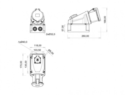 Bemis BC1-4303-2537 CEE Norm IP44 63A 90° Eğik Pano Prizli Duvar Priz - 2