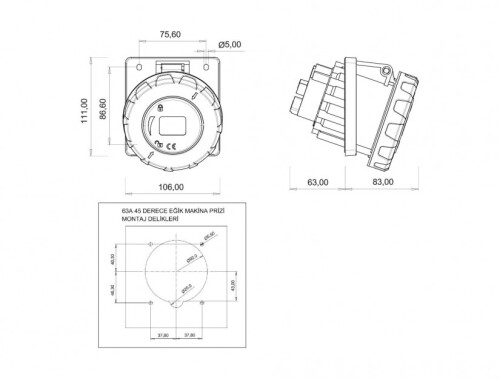 Bemis BC1-4303-7420 CEE Norm IP67 63A 45° Eğik Makine Priz - 2