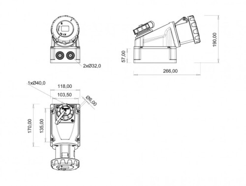 Bemis BC1-4303-7537 CEE Norm IP67 63A 90° Eğik 1/16A. Makine Prizli Duvar Priz - 2