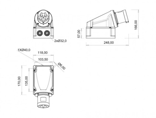 Bemis BC1-4504-2236 CEE Norm IP44 63A 90° Eğik Duvar Fişi - 2