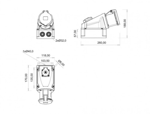 Bemis BC1-4504-2537 CEE Norm IP44 63A 90° Eğik Pano Prizli Duvar Priz - 2