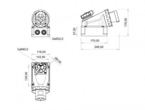 Bemis BC1-4504-7238 CEE Norm IP67 63A 90° Eğik Pano Prizli Duvar Fişi - 2