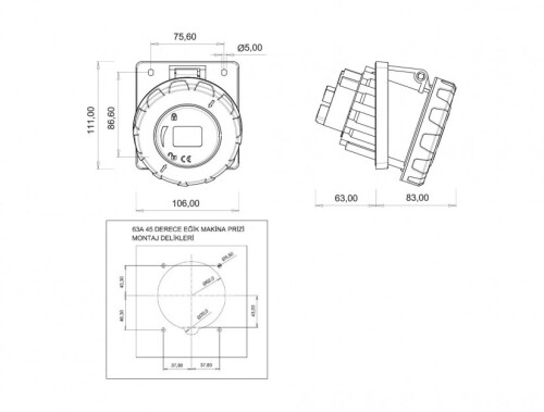 Bemis BC1-4504-7420 CEE Norm IP67 63A 45° Eğik Makine Priz - 2