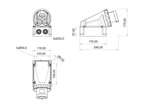 Bemis BC1-4505-7236 CEE Norm IP67 63A 90° Eğik Duvar Fiş - 2