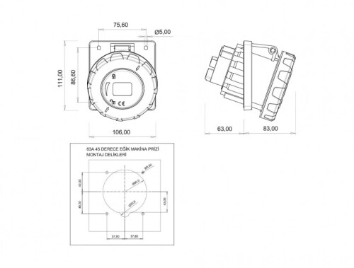 Bemis BC1-4505-7420 CEE Norm IP67 63A 45° Eğik Makine Priz - 2