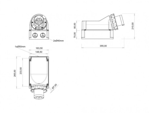 Bemis BC1-6403-7236 CEE Norm IP67 125A 90° Eğik Duvar Fişi - 2