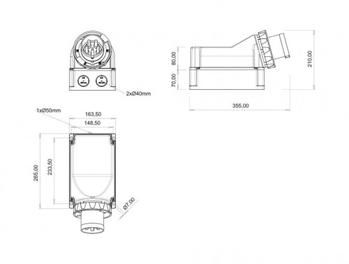 Bemis BC1-6504-7236 CEE Norm IP67 125A 90° Eğik Duvar Fişi - 2