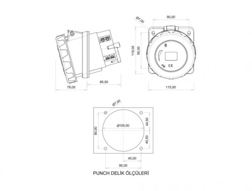 Bemis BC1-6504-7420 CEE Norm IP67 125A 45° Eğik Makine Prizi - 2