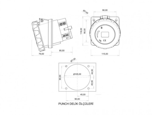 Bemis BC1-8505-7420 CEE Norm IP67 380V-450V 45° Eğik Makine Prizi - 2