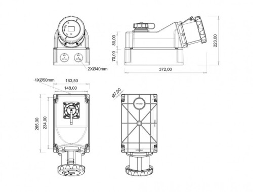 Bemis BC1-8505-7537 CEE Norm IP67 380V-450V 90° Eğik Pano Prizli Duvar Prizi - 2