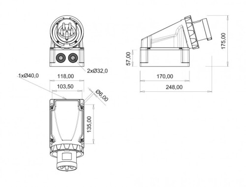 Bemis BC3-4504-7236 CEE Norm IP67 63A 90° Eğik Duvar Fiş (Pilotlu) - 2