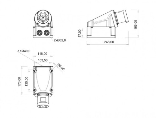 Bemis BC3-4505-2236 CEE Norm IP44 63A 90° Eğik Duvar Fiş (Pilotlu) - 2