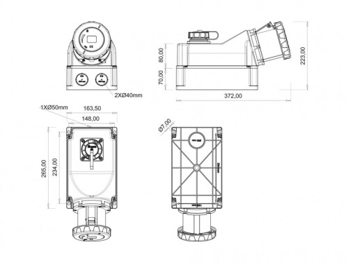 Bemis BC3-6403-7537 CEE Norm IP67 125A 90° Eğik 1/16A. Makine Prizli Duvar Priz (Pilotlu) - 2