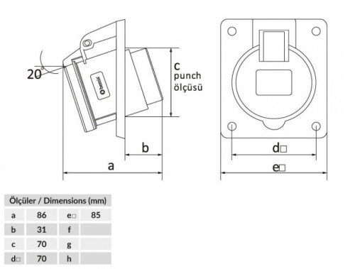 Bemis BCS-1505-2420 CEE Norm IP44 5/16A 45° Eğik Makine Prizi - 2