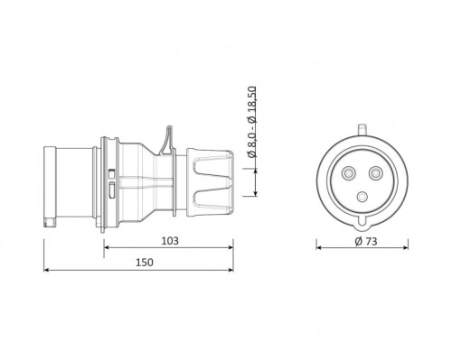 Bemis BCS-3403-2011 CEE Norm IP44 3/32A Düz Fiş - 2