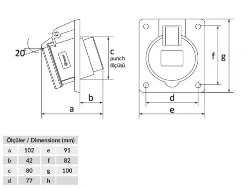 Bemis BCS-3403-2420 CEE Norm IP44 3/32A 45° Eğik Makine Prizi - 2