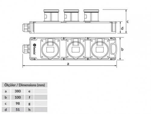 Bemis BG4-100Y-0Y0Y CEE Norm IP44 Tribox Grup Priz Kutusu (Büyük Delikli) - 2