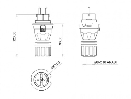 Bemis BP1-1402-2013 CEE Norm IP44 220V-250V Düz Fiş - 2