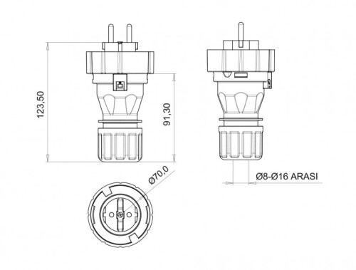 Bemis BS1-1402-7011 CEE Norm IP68 220V-250V Düz Fiş - 2