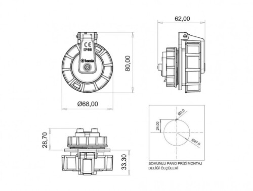 Bemis BS1-1402-7476 CEE Norm IP68 1/16A Hızlı Bağlantılı Somunlu Pano Priz (Çocuk Koruma Kilitli) - 2