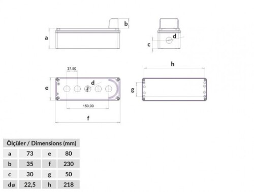 Bemis BT4-4071-0007 Sarı IP67 5’li Korumalı Buton Kutusu 80x230x73 - 2