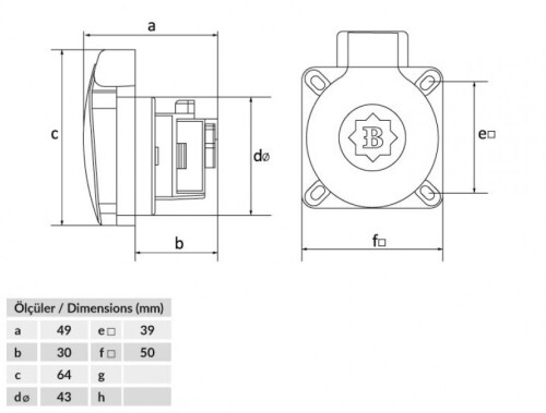 Bemis BY5-1402-2700 CEE Norm IP44 220V-250V Pano Priz (Gri) - 2