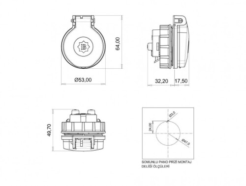 Bemis BY8-1402-2446 CEE Norm 1/16A Hızlı Bağlantılı Somunlu Pano Priz - 2