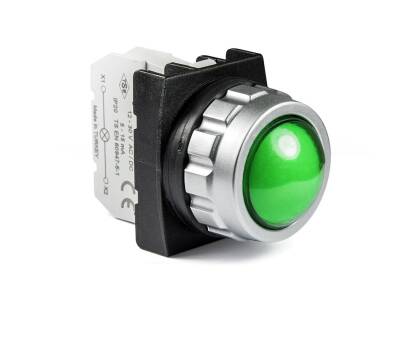 Emas H090XY Plastik LED'li 12-30V AC/DC Yeşil 30 mm Sinyal - 1