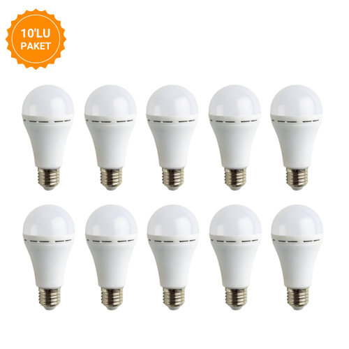 Noas YL95-0711-T10 7W 6500K Beyaz Işık Şarjlı Led Ampul E27 Duylu 630 Lümen 10'lu Paket - 1